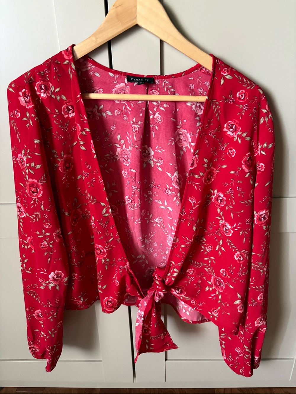 Dynamite Roses Tie Longsleeve Blouse